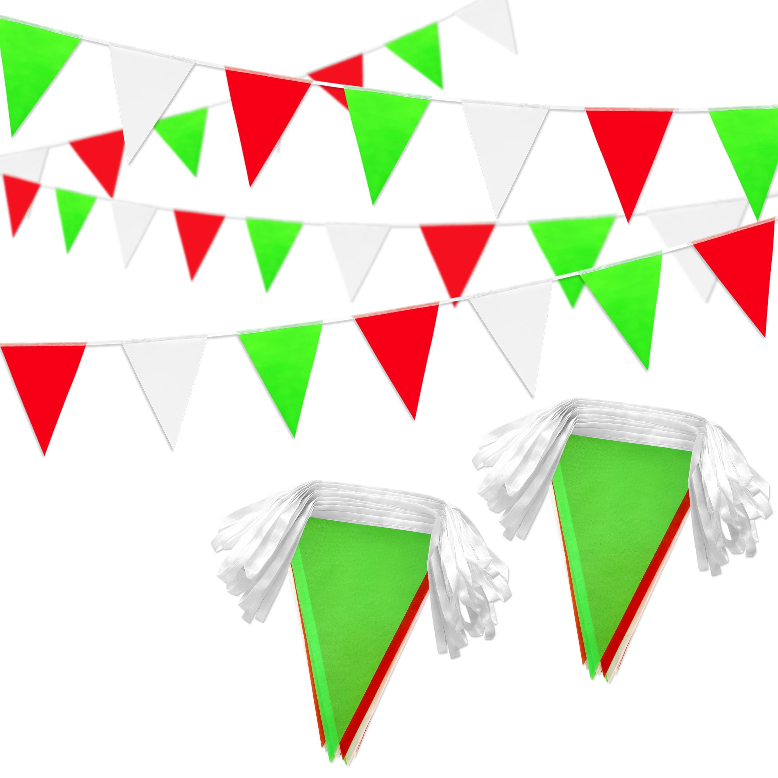 LZXING 100 Feet Green Red White Pennant Banner Flags Christmas Mexican Italian Party Triangle Hanging Bunting Flag Garland Graduation Wedding Baby Shower Birthday Party Favors