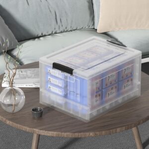 Rinboat 32 Quart Plastic Collapsible Storage Crates Boxes with Lids, Clear Plastic Storage Bins, 4 Packs