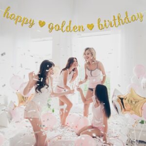 Maicaiffe Happy Golden Birthday Banner - Golden Birthday Party Decor - Stay Golden - Happy Birthday Party Decorations, Gold Glitter