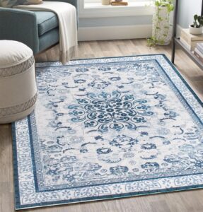 auruge 5x7 area rug vintage rugs for living room soft indoor carpet cozy & fluffy accent rug non-slip non shedding & machine washable area rugs for bedroom dining room office nursery,blue