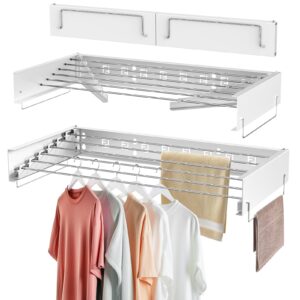 yourtone wall mounted drying rack for laundry, 40" wide, 20 linear ft, space saving retractable clothes drying rack, 80 lb capacity, laundry room drying rack for indoor, outdoor & bedroom