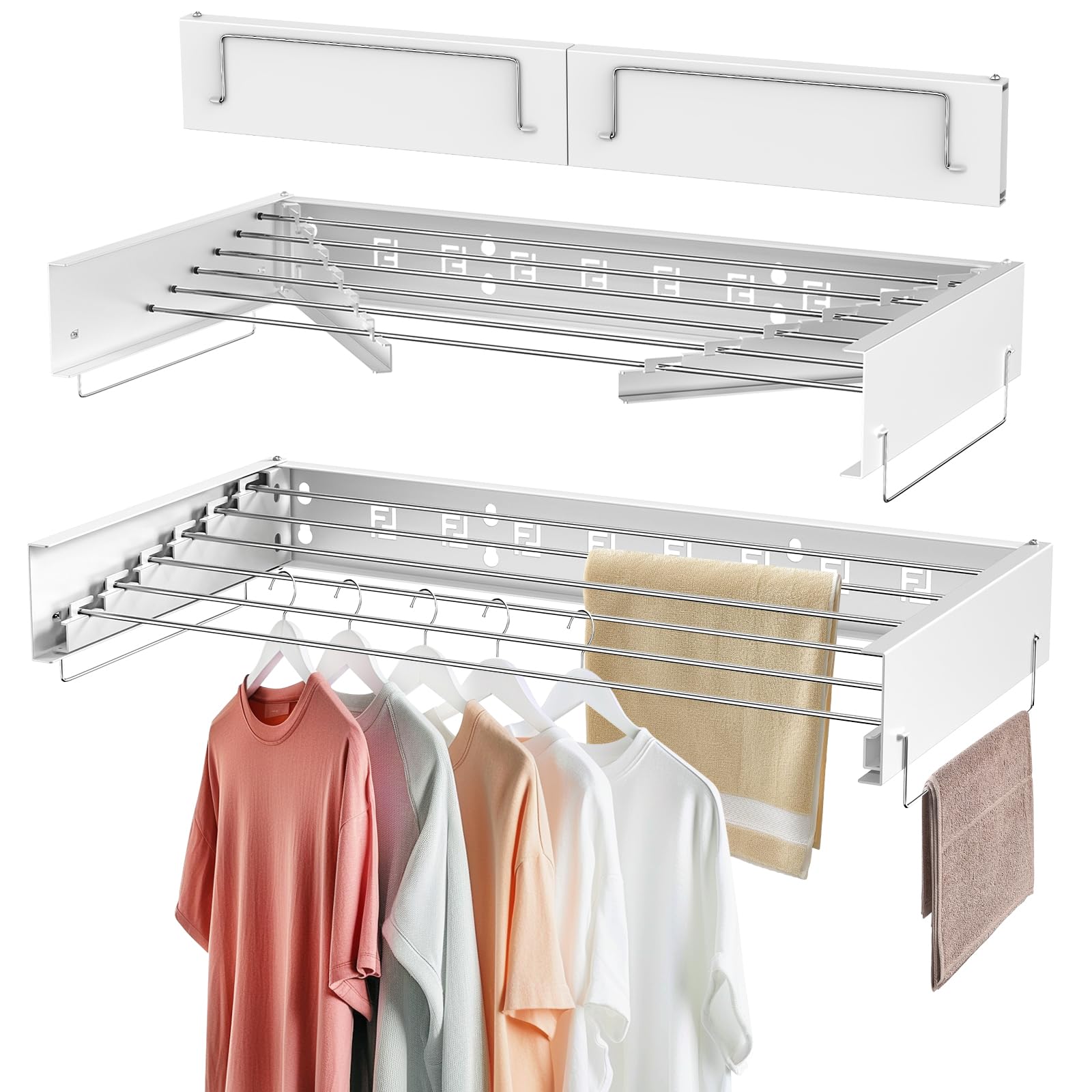 YOURTONE Wall Mounted Drying Rack for Laundry, 40" Wide, 20 Linear Ft, Space Saving Retractable Clothes Drying Rack, 80 lb Capacity, Laundry Room Drying Rack for Indoor, Outdoor & Bedroom