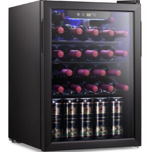 antarctic star 2.6 cu.ft wine cooler/cellar mini beverage refrigerator for wine beer soda clear front glass door small drink touch screen for bar office home with quiet compressor, freestanding.