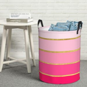 Large Laundry Basket, Hot Pink & Gold Modern Collapsible Laundry Hamper Dirty Clothes Washing Bin for College Dorm Storage Essentials