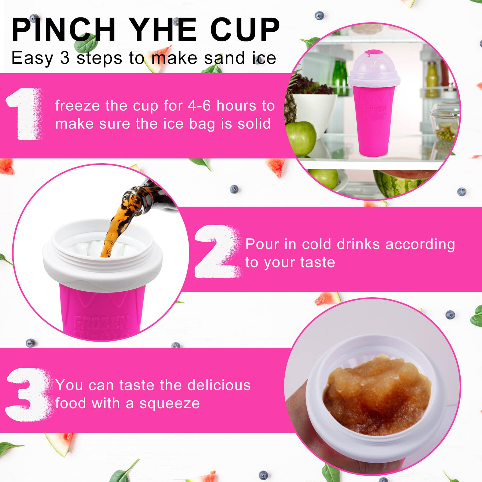 leuaxmy Slushie Cup Slushy Maker Cup Frozen Magic Squeeze,Slushy Cup TIK TOK Cool Stuff for Smoothies Drinks Juices and Soda - Homemade DIY Ice Cream(pink, large)