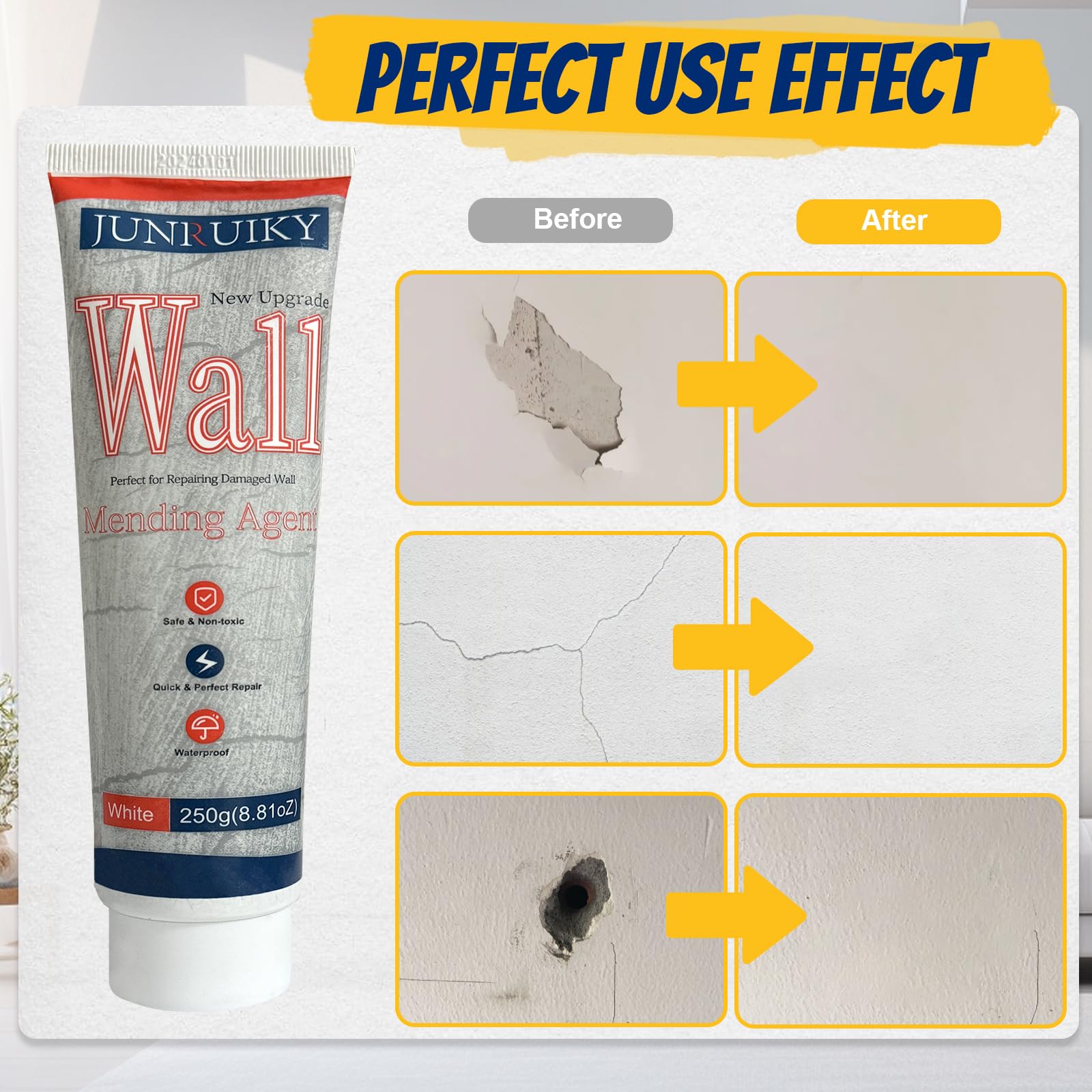 1pcs 250g Drywall Repair Kit, Wall Spackle Repair Paste with Scraper, Wall Mending Agent Quick and Easy Solution to Fill The Holes for Home Wall, Plaster Dent Repair and Wood Scratch Repair(White)