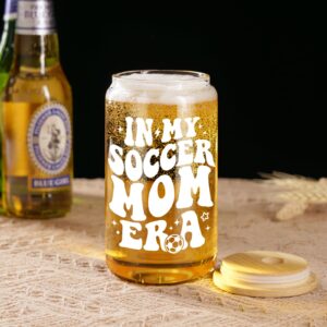 Fairy's Gift Soccer Mom Iced Coffee Cup, Soccer Mom Gifts, 16 oz Coffee Glass Cups with Lids Straws, Soccer Mom Essentials - Soccer Mom Era - Christmas, Birthday Gifts for Soccer Mom, Football Mom