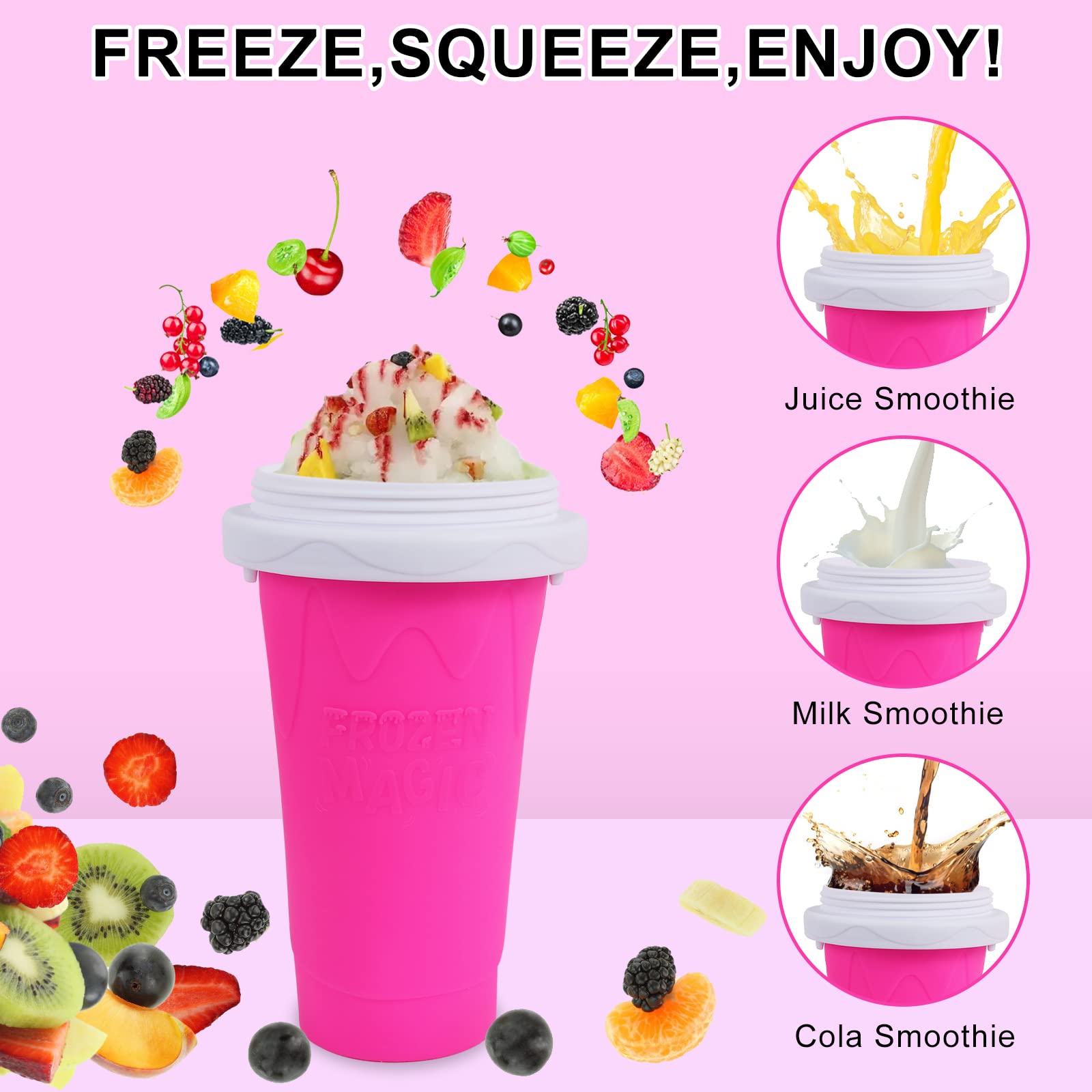 leuaxmy Slushie Cup Slushy Maker Cup Frozen Magic Squeeze,Slushy Cup TIK TOK Cool Stuff for Smoothies Drinks Juices and Soda - Homemade DIY Ice Cream(pink, large)