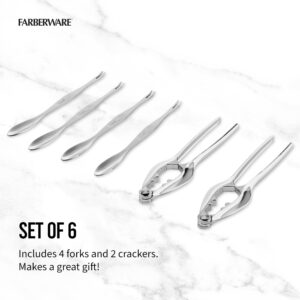 Farberware Set Includes Stainless Steel Scoop with Forks and Nutcrackers, Ideal for Effortlessly Cracking Shells and Removing Meat from Seafood or Nuts, Set of 6