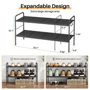 Prevent Soil Detachment Easy to Clean Expandable Shoe Rack, 2 Tier Adjustable Metal Small Shoe Rack for Closet Door Entrance,Shoe Storage Shelves Shoe Racks Organizer for Entryway,Garage,Hallway