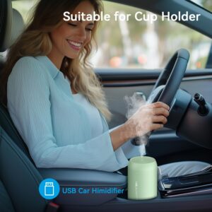 Portable Mini Humidifier, 350ml Quiet Small Cool Mist Humidifiers USB Personal Desktop Humidifier for Bedroom Office Plants Car Baby Nursery with 2 Mist Modes Auto Shut-off (Green)