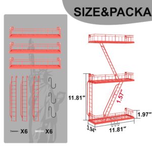 Beskadi Fire Escape Wall Shelf Red, Fire Escape Ladder 3 Story Shelf Wall Storage, New York Inspired Cool Bookshelf Metal Shelves, New York Action Figurine Display Shelf for Bathroom, Living Room.