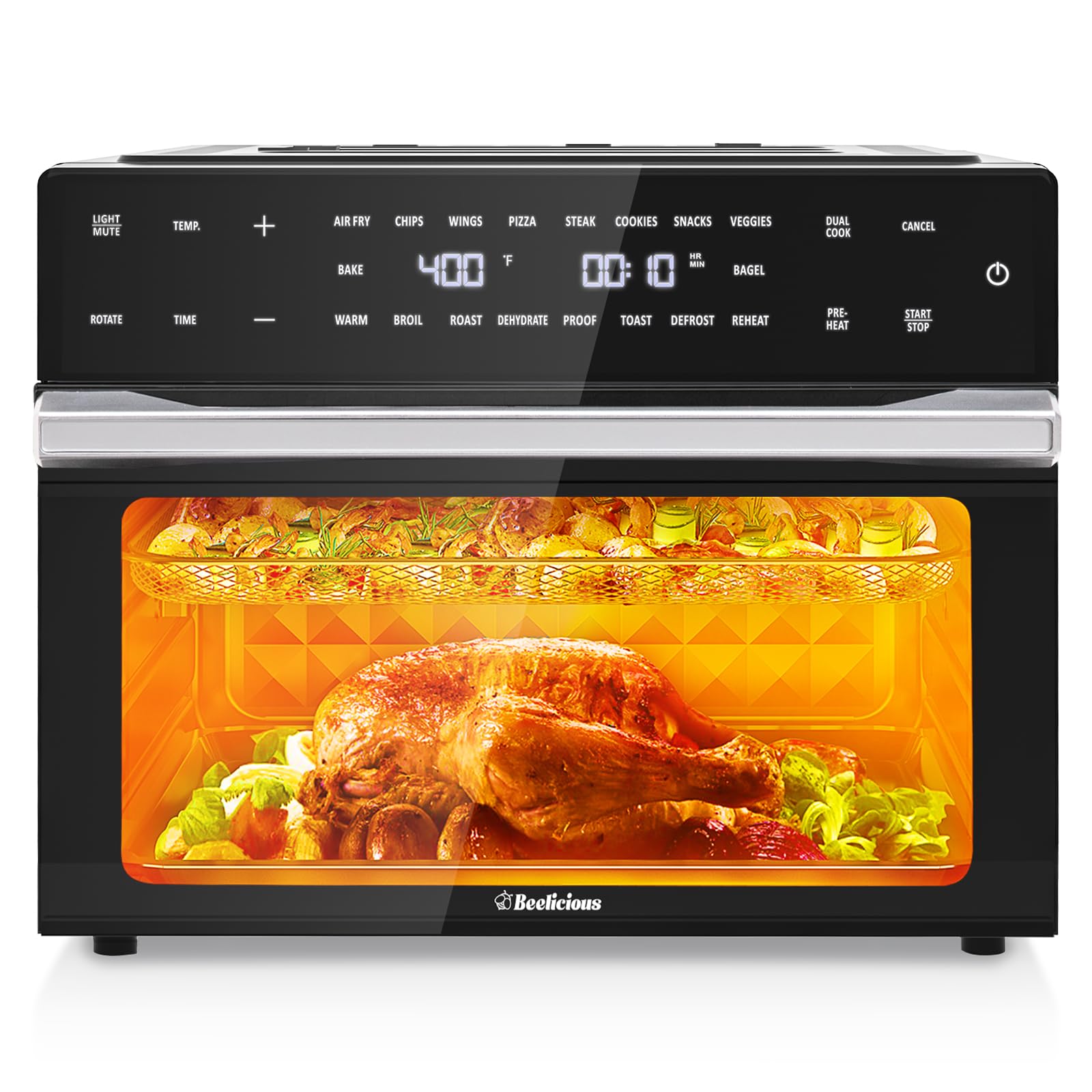 Beelicious Pro 32QT Extra Large Air Fryer, 19-In-1 Air Fryer Toaster Oven Combo with Rotisserie and Dehydrator, Digital Convection Oven Countertop Airfryer Fit 13" Pizza, 1800w, Black