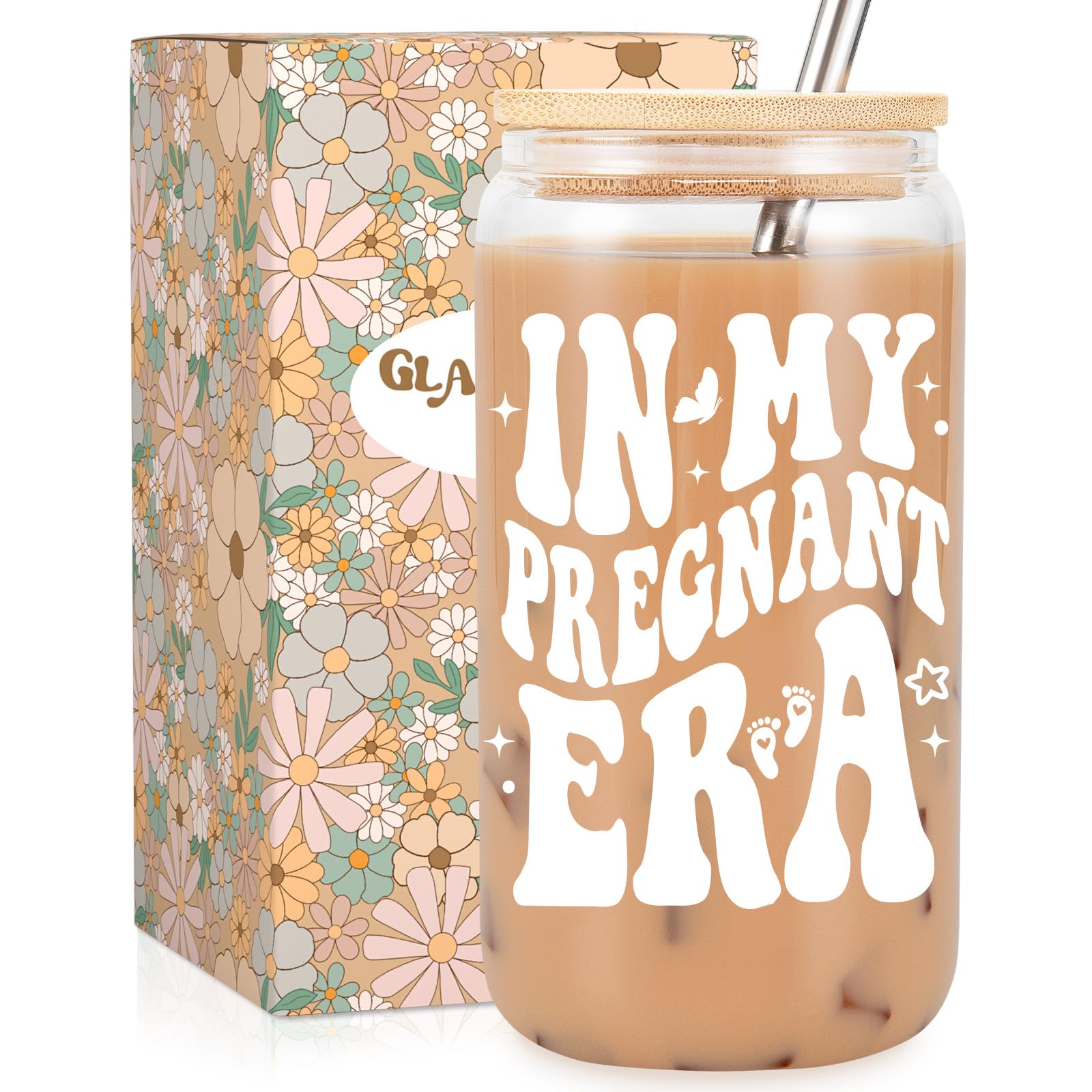 Fairy's Gift Pregnant Women Iced Coffee Cup, Cute Pregnant Mom Gifts, New Mom Gifts, 16 oz Coffee Glass Cup, Christmas, Baby Shower, Pregnancy Gifts for Expecting Mom, Mom to Be, First Time Mom