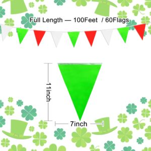 LZXING 100 Feet Green Red White Pennant Banner Flags Christmas Mexican Italian Party Triangle Hanging Bunting Flag Garland Graduation Wedding Baby Shower Birthday Party Favors