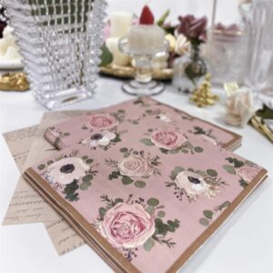 Besalily Pinkish Flowery Paper Napkins Disposable Decorative Fancy Napkins Paper for Wedding Valentine Anniversary Bridal Shower Guest (20-Count/33x33cm/3-Ply)