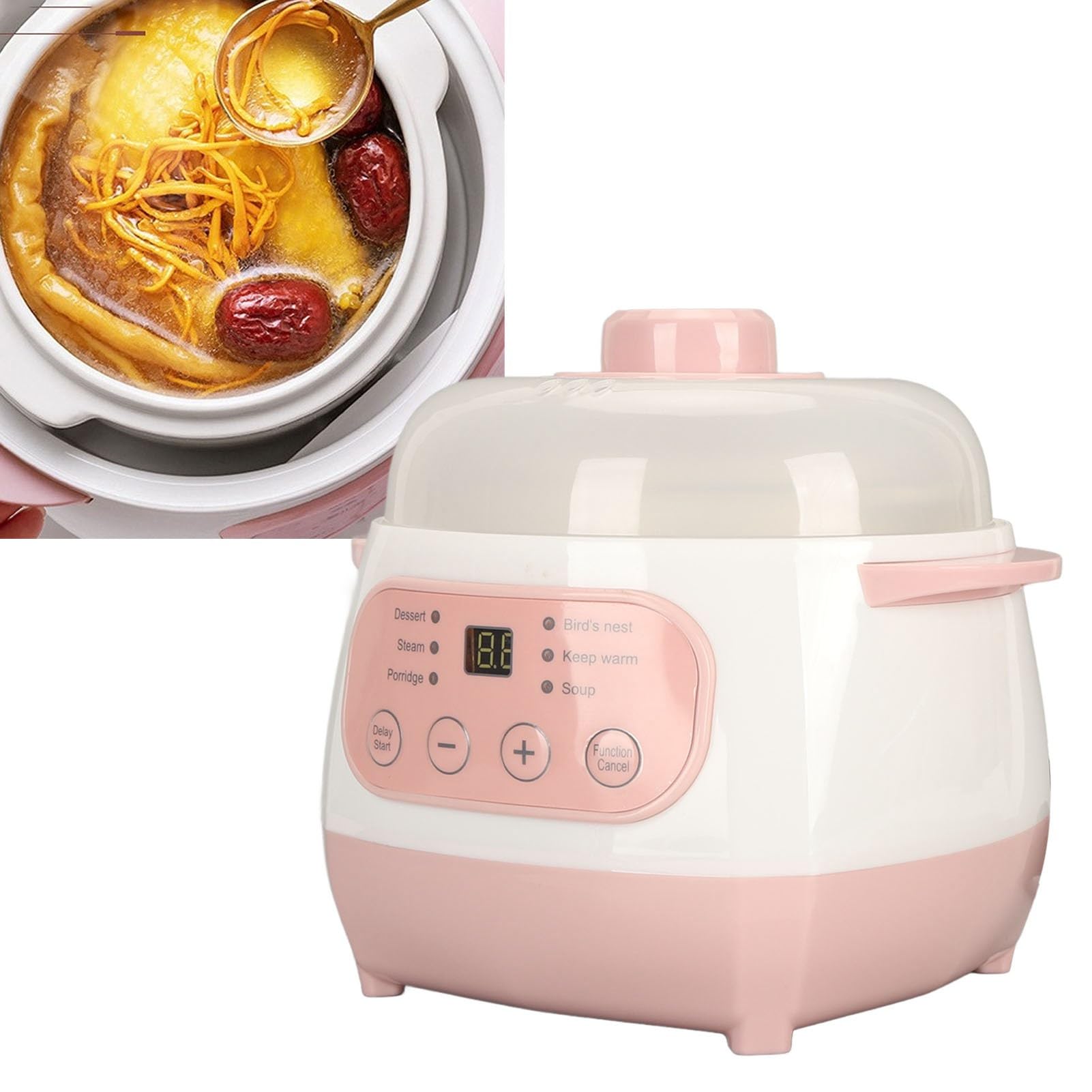 Sorandy 1L Electric Stew Pot, 200W Compact Cooker with Anti Dry Burn, 24H Reservation, Easy to Use and, for Rice, Porridge, Soup (US Plug 110V), Sorandyfgprhszc1e-12