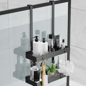 pickpiff Hanging Shower Caddy Shower Rack Over the Doors for Bathroom Shower Organizer Hanging No-Drilling Shower Shelf With 4 Hooks Black 21.8'' x 12.4''