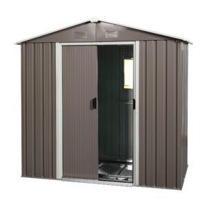 tzou outdoor metal storage shed with window 8ft x 4ft aluminum frames outdoor storing tools for patio lawn backyard trash cans grey one size