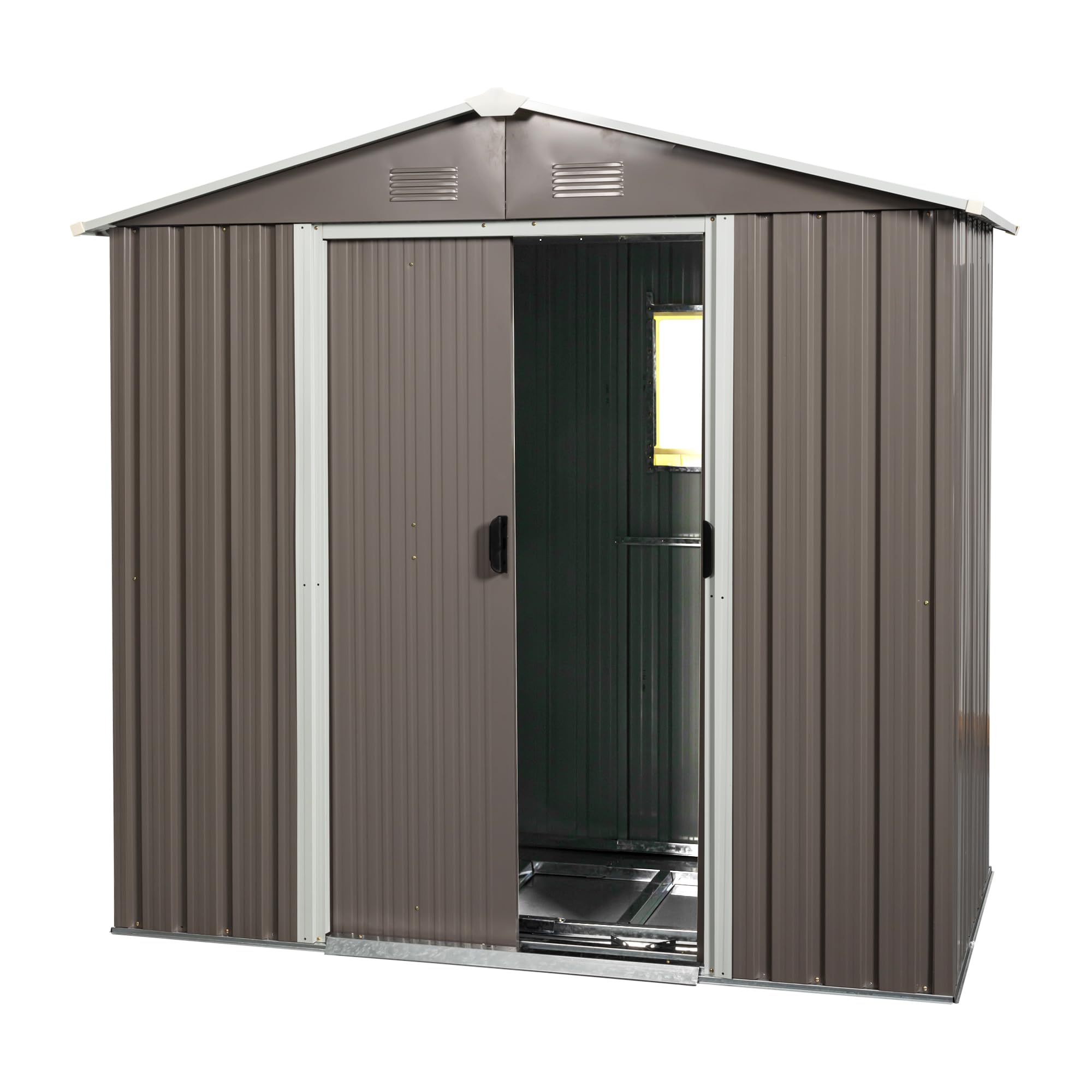 Tzou Outdoor Metal Storage Shed with Window 8ft x 4ft Aluminum Frames Outdoor Storing Tools for Patio Lawn Backyard Trash Cans Grey One Size