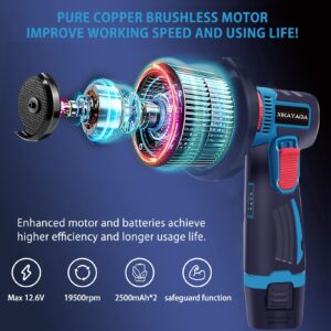 Mini Angle Grinder, 12.6V 3inch Angle Grinder with 2 * 2500mAh Batteries and 5 Grinding Wheels, Brushless Motor 19500RMP Cordless Grinder, Cutting/Deburring/Derusting Grinder Tool (Blue)