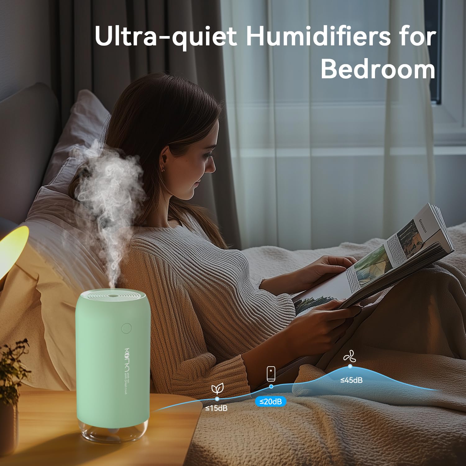 Portable Mini Humidifier, 350ml Quiet Small Cool Mist Humidifiers USB Personal Desktop Humidifier for Bedroom Office Plants Car Baby Nursery with 2 Mist Modes Auto Shut-off (Green)