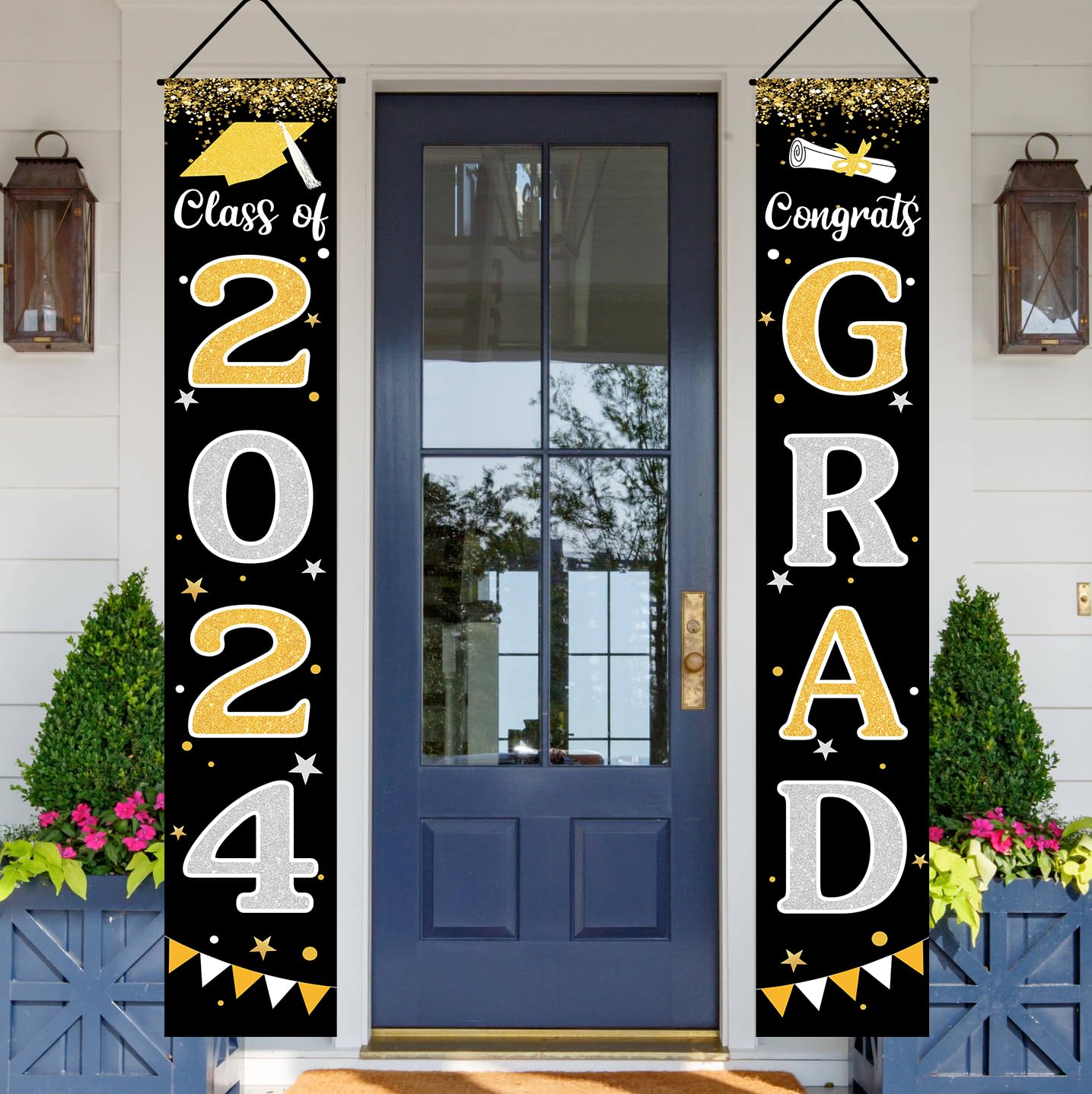 Graduation Decorations 2024 GRAD Banner Black Graduation Party Decorations 2024 Porch Door Welcome Banners For Class School