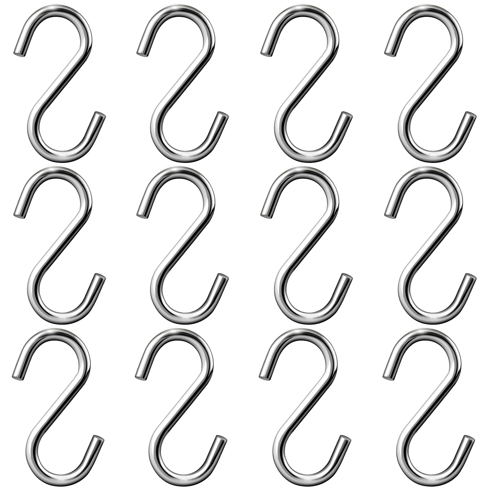 Dreecy 12 Pack Stainless Steel Heavy Duty S Hooks for Hanging, 2 Inch Small S Hooks,Thick S Hooks for Hanging Hammocks Plants Chain Hardware Bird Feeders Garden Tools Pots Pans