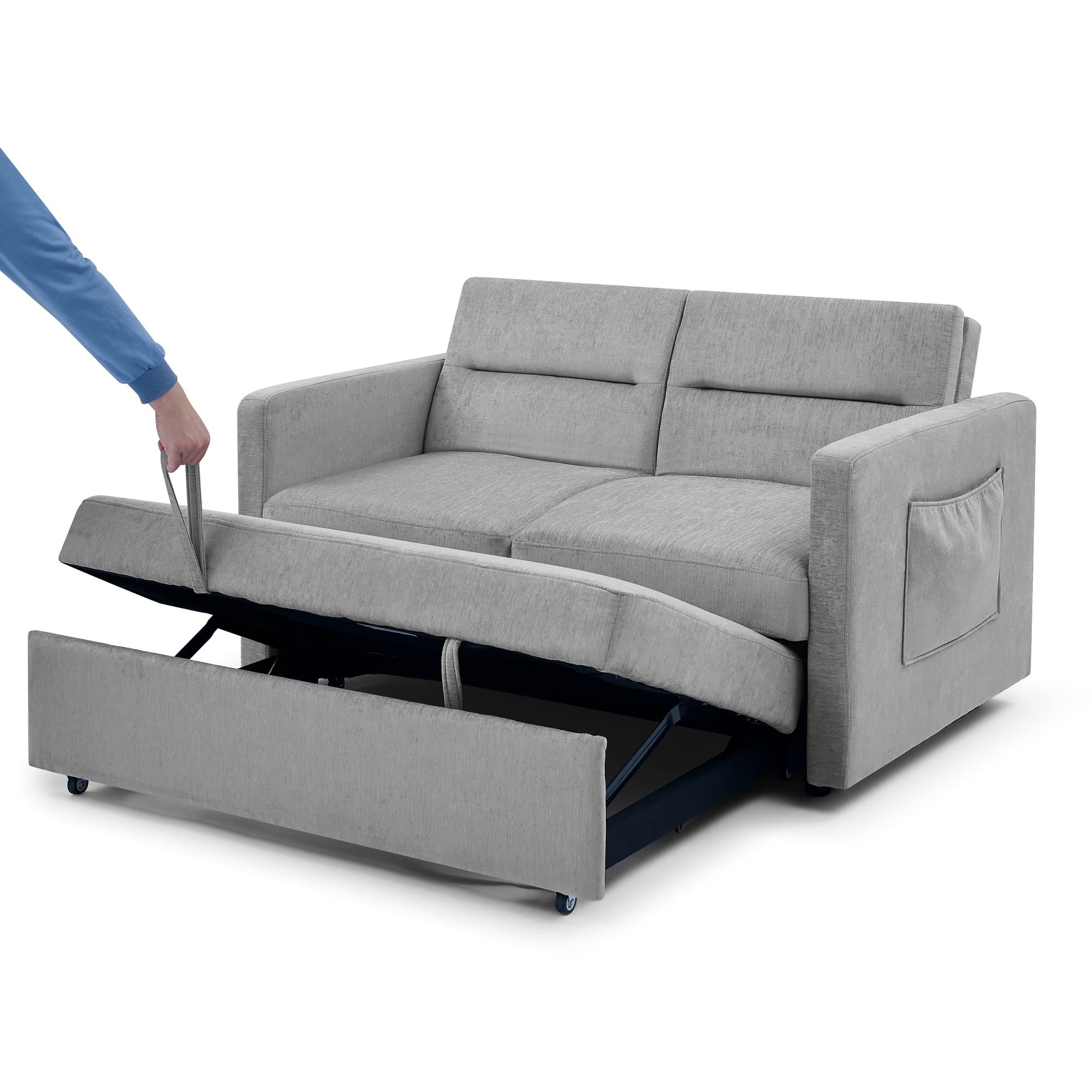 HomsSof Loveseats Sofa Bed Couch with Pull-Out Bed，Adjsutable Back and Two Arm Pocket,54.5"x33"x31.5",Grey