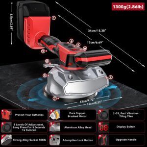 Cordless Tile Vibration Leveling Machine,for Milwaukee 18V Max Battery,Ecarke Portable Tiler Vibrator Tool with 8 Adjustable Speed,Suction Cup,Digital Display for Floor,Tile,Wall