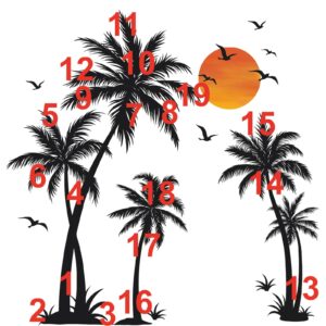 wondever Large Black Palm Tree Wall Stickers Tropical Tree Plants Birds Peel and Stick Wall Art Decals for Living Room Bedroom TV Background (H: 53 inch)