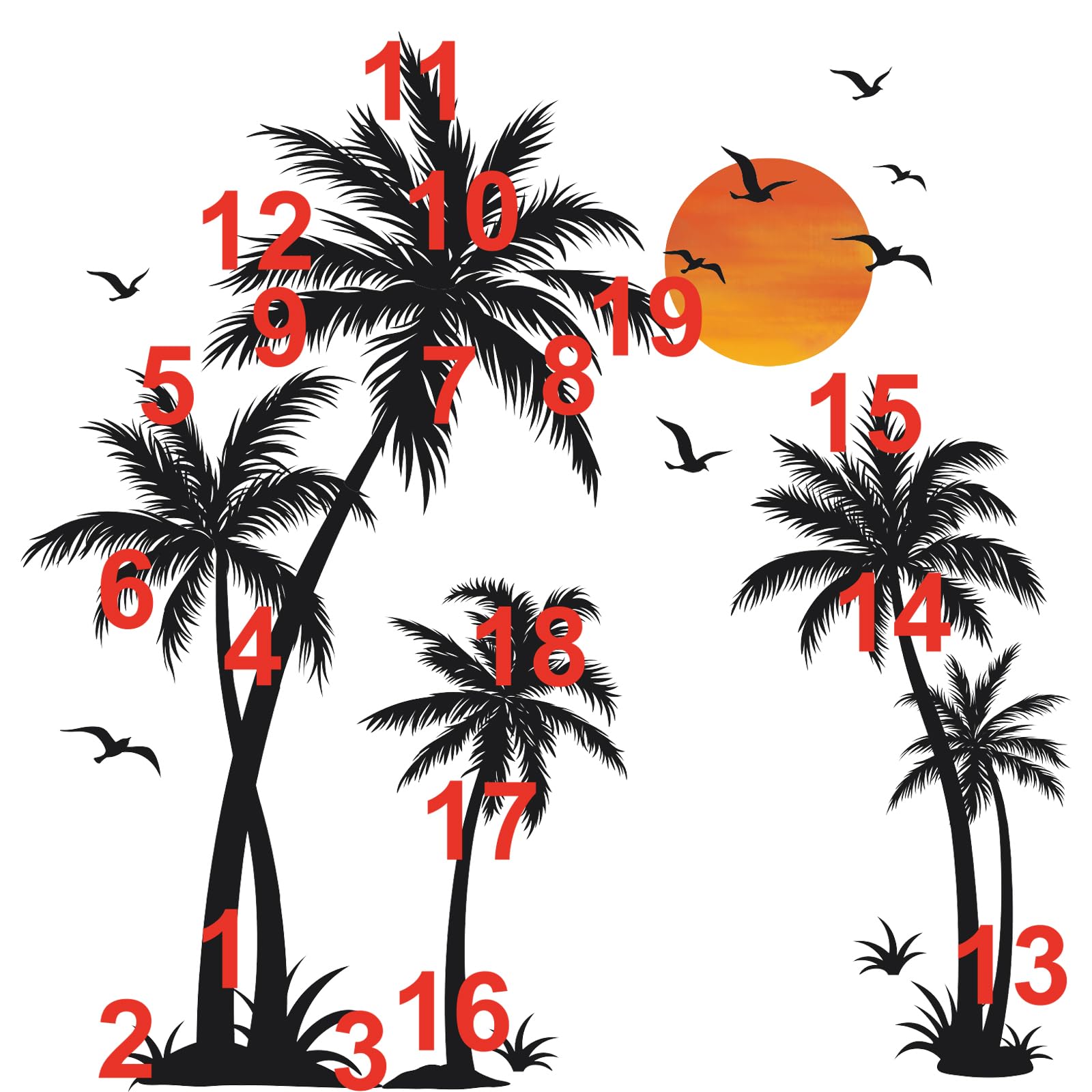 wondever Large Black Palm Tree Wall Stickers Tropical Tree Plants Birds Peel and Stick Wall Art Decals for Living Room Bedroom TV Background (H: 53 inch)