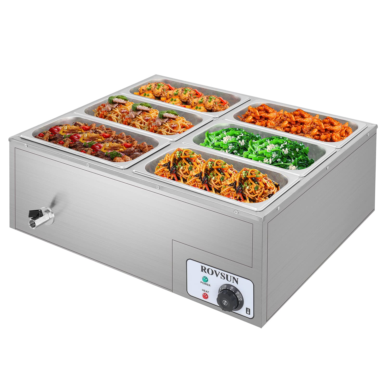 LEADZM 6-Pan(6.9QT*6) Commercial Food Warmer, 110V Electric Desktop Steam Table with Temperature Control and Stainless Steel Body, Bain Marie Buffet for Party Restaurant and Catering