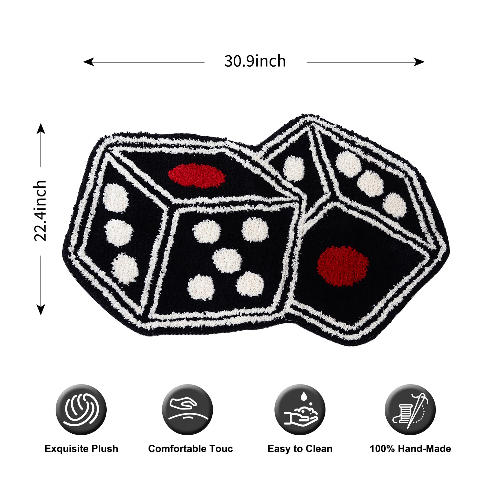 Dice Rug - Unique Dice Decor Tufted Rug Dice Bath Mat for Tub Cool Bedroom Aesthetic Bathroom Shower Absorbent Nonslip Home Decor - Y2K Rug for Alt Room Decor 31"X23" (Black)