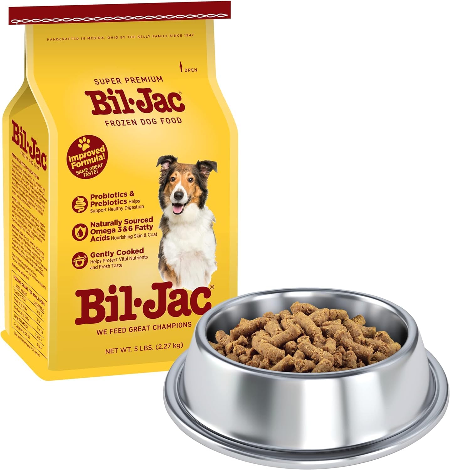 Bil-Jac Frozen Dog Food 5lb (Pack of 4) - Soft Dog Food Small Bites with Real Chicken, Probiotics, Prebiotics, Omega 3-6 for Healthy Complete Meal, Dog Food Topper or Treat