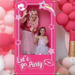 Hot Pink Girls Birthday Decorations Pink Photo Booth Props Princess Doll Theme Decor Let's Go Bachelorette Party Decoration for Girls Birthday Bridal Shower Pink Party Supplies