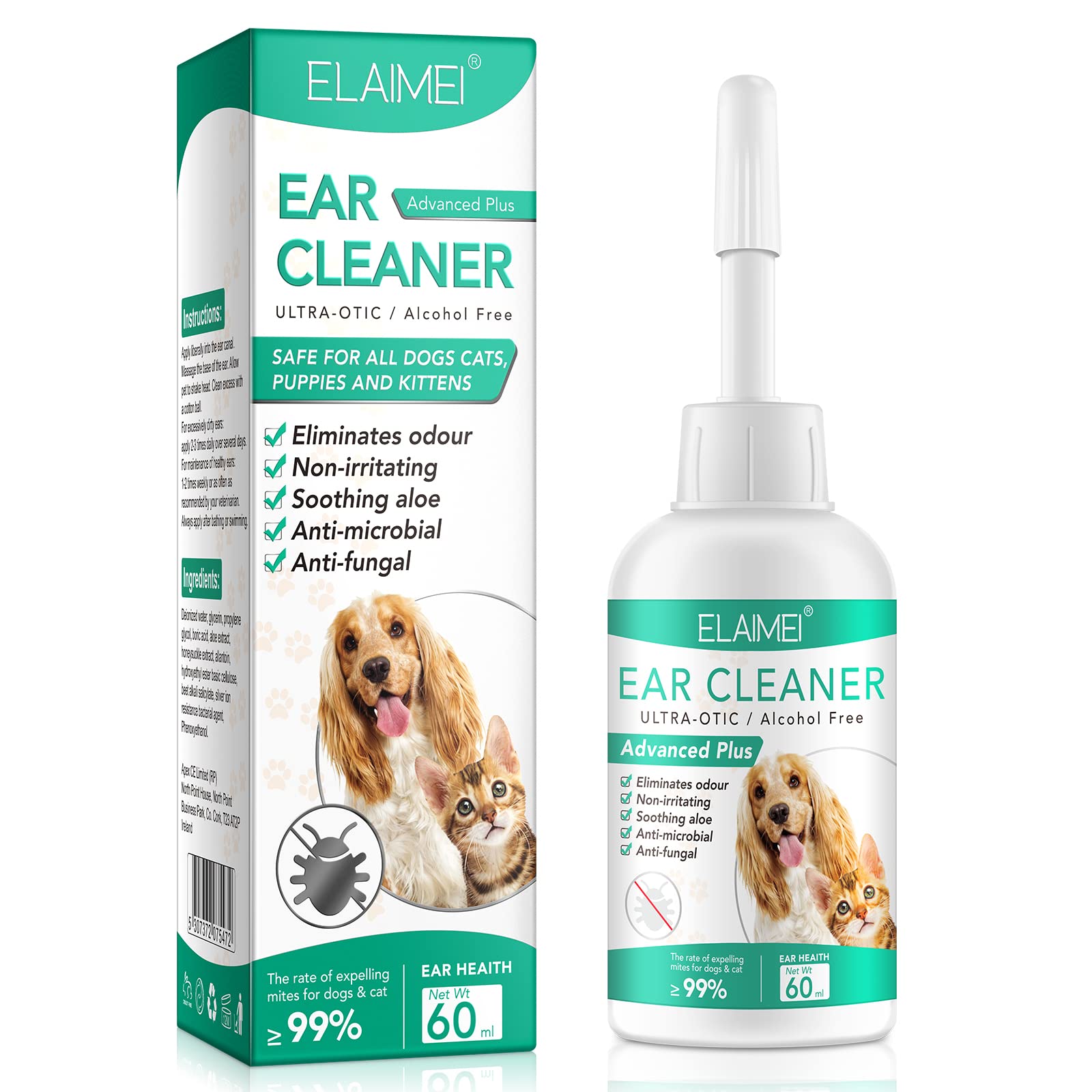 Ear Cleaner for Dogs, Dogs Ear Infection Treatment - Supports Soothing Dog Yeast Infection, Soothes Itchy & Inflamed Ears, Ear Odor, Pet Ear Care Supplement for Small, Medium and Large Dogs - 60ml