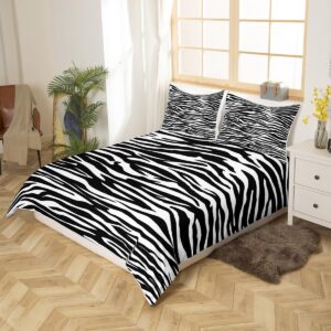 Erosebridal Zebra Print Duvet Cover King Black and White Bedding Sets, Wild Animal Theme Bed Set Safari Wildlife Fur Comforter Cover, Abstract Stripe Bedding Microfiber Super Cozy 3pcs