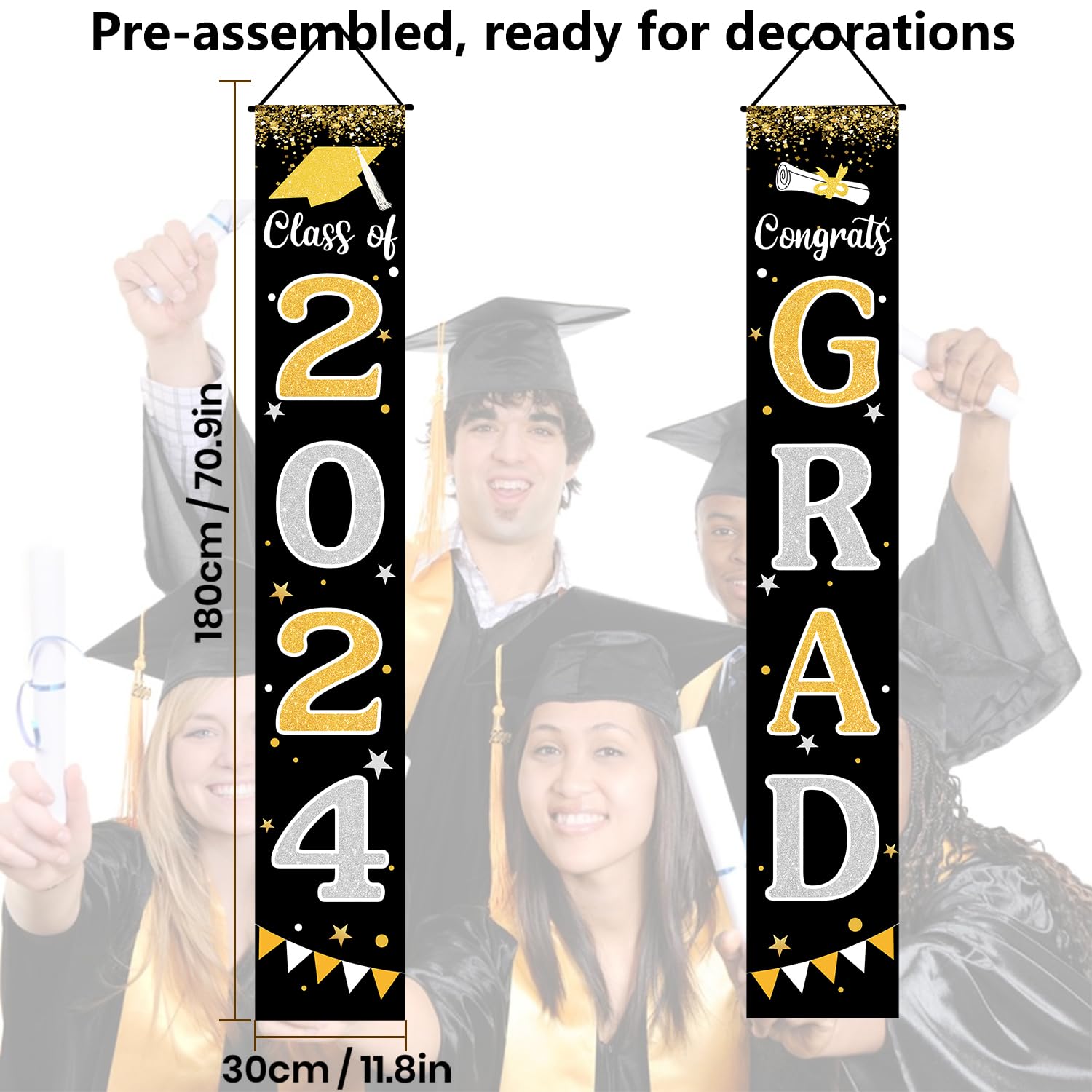 Graduation Decorations 2024 GRAD Banner Black Graduation Party Decorations 2024 Porch Door Welcome Banners For Class School