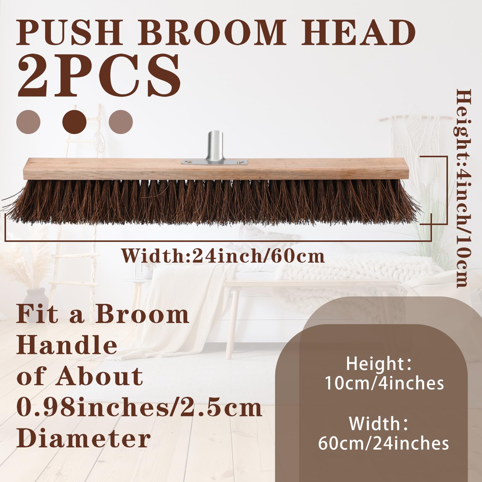 FillTouch 2 Pcs Push Broom Head Large Outdoor Push Broom Heavy Duty Broom for Garage Driveway Cleaning, Farmhouse Animals Sheep Cow Back Scratcher (24 x 4 Inch)