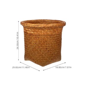 DEARMAMY Wicker Waste Basket Boho Woven Trash Can Garbage Container Bin Storage Basket Rattan Office Organizer Container Box Seagrass Planter for Bathroom