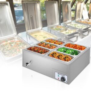 LEADZM 6-Pan(6.9QT*6) Commercial Food Warmer, 110V Electric Desktop Steam Table with Temperature Control and Stainless Steel Body, Bain Marie Buffet for Party Restaurant and Catering