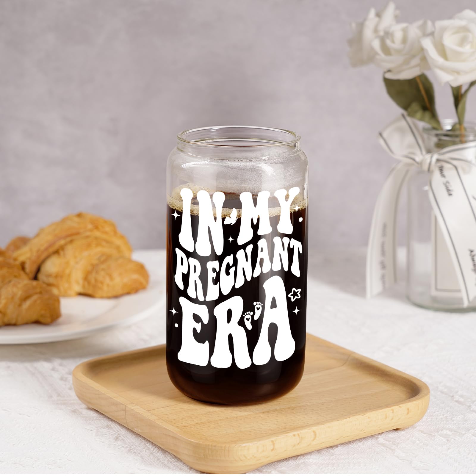 Fairy's Gift Pregnant Women Iced Coffee Cup, Cute Pregnant Mom Gifts, New Mom Gifts, 16 oz Coffee Glass Cup, Christmas, Baby Shower, Pregnancy Gifts for Expecting Mom, Mom to Be, First Time Mom