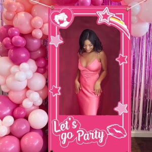 Hot Pink Girls Birthday Decorations Pink Photo Booth Props Princess Doll Theme Decor Let's Go Bachelorette Party Decoration for Girls Birthday Bridal Shower Pink Party Supplies