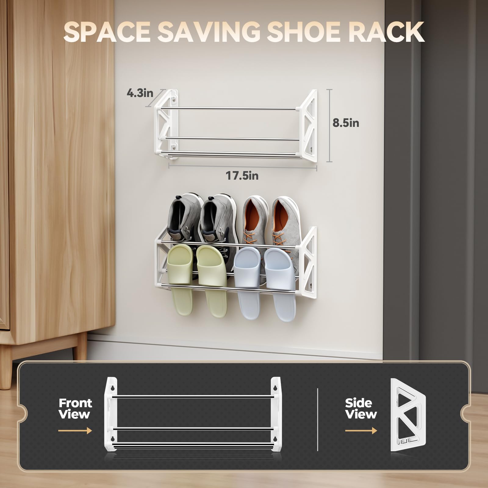 DEYILIAN Hanging Shoe Rack for RV Organization and Storage, 3 Pack Wall Shoe Rack with Sticky Adhesive Strips Slim Shoe Rack, Shoe Holder Space Saving Wall Mount Shoe Rack for Camper Shoe Shelf White