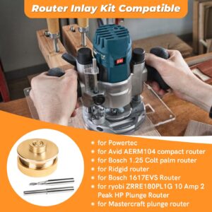 71333 Router Bits Solid Brass Inlay Kit for 1/4 Templates for High RPM Routing, Includes 1/8" Carbide Router Bit/Cutter + 1/4" Shank, Universal Bushing, Retainer Nut, Collar and Alignment Pin