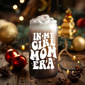 Fairy's Gift Girl Mom Gifts, Girl Mom Iced Coffee Cup, Cute 16 oz Coffee Glass Cups with Lids Straws - in My Girl Mom Era - Gifts for New Mom, Christmas, Birthday Gifts for Expecting Mom, Girl Mama