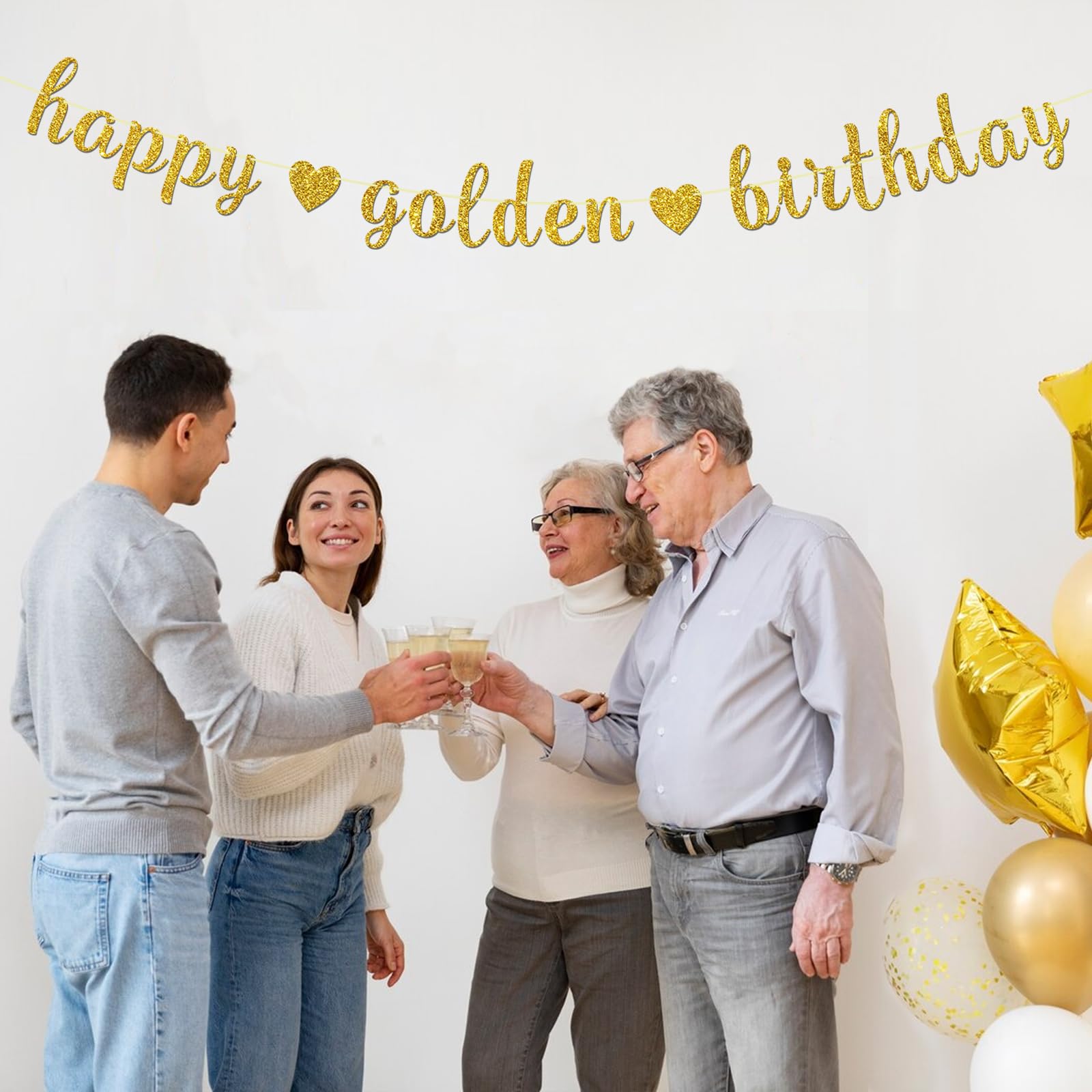 Maicaiffe Happy Golden Birthday Banner - Golden Birthday Party Decor - Stay Golden - Happy Birthday Party Decorations, Gold Glitter