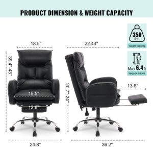 Belandi Home Office Chair with Footrest, High-Back PU Leather Computer Desk Chair, Executive Rolling Swivel Chairs with Leg Rest and Double Thick Cushion, Black Office Chair (Black)