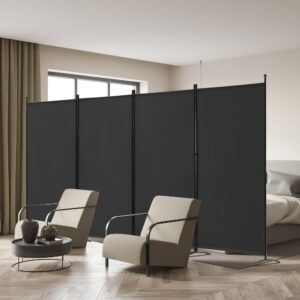 Spurgehom Room Divider 4 Panel Folding Partition Privacy Screens, Freestanding Fabric Room Panel Portable Room Partition Wall Dividers for Home Office Room Restaurant, 136" W X 72" H (Black)